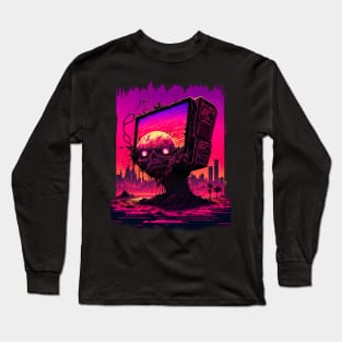 Post Apocalyptic Synthwave Skull Billboard Long Sleeve T-Shirt